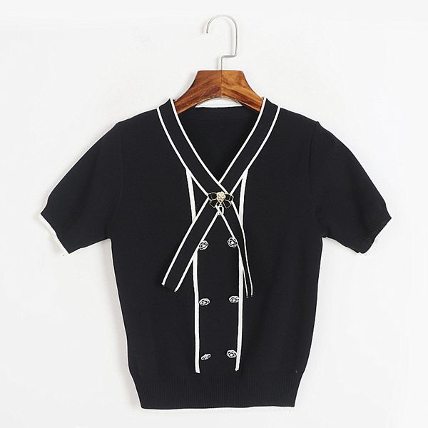 323 l 2023 autumn sweaters women's pullover white pink black beads sweater v neck short sleeve brand same style women's dl68, White;black
323 l 2023 autumn sweaters women's pullover white pink black beads sweater v neck short sleeve brand same style women's dl68, White;black