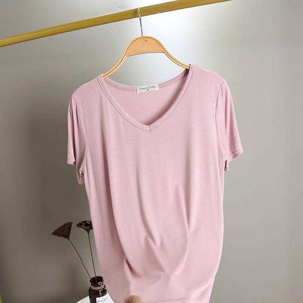 black loose t shirt womens short sleeve modal solid color base versatile v neck, White
black loose t shirt womens short sleeve modal solid color base versatile v neck, White