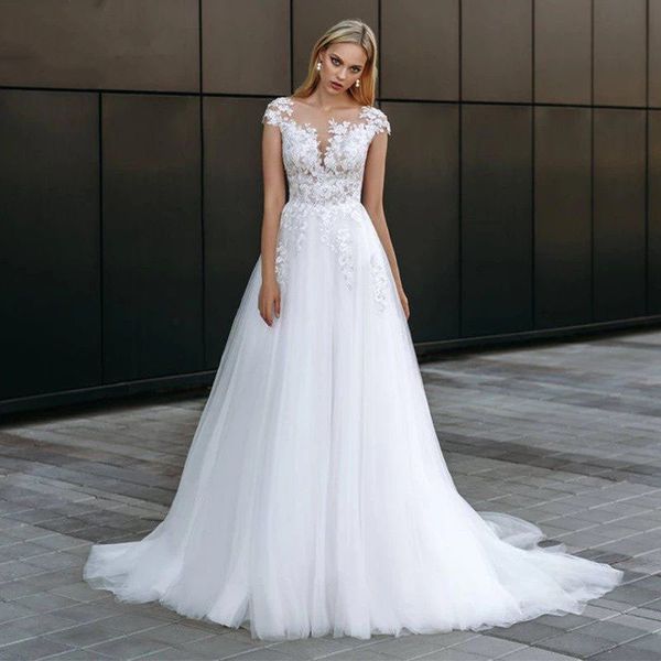 european wedding dress a-line spring sweep train fashion backless applique lace bridal gowns, White
european wedding dress a-line spring sweep train fashion backless applique lace bridal gowns, White