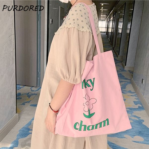 shopping bags purdored 1 pc women pink color shoulder canvas reusable flower large tote fashion school 230331
shopping bags purdored 1 pc women pink color shoulder canvas reusable flower large tote fashion school 230331