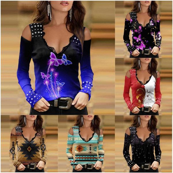 autumn and winter shirts metal strap lace v neck long sleeve off shoulder womens, White
autumn and winter shirts metal strap lace v neck long sleeve off shoulder womens, White