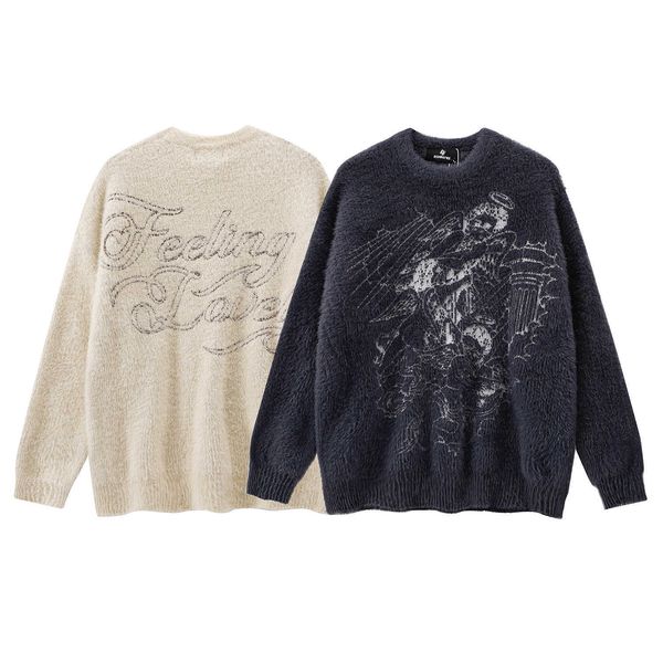 american angel plush round neck sweater for women and men in autumn and winter new fashion brand high street couple sweater coat, Black;white
american angel plush round neck sweater for women and men in autumn and winter new fashion brand high street couple sweater coat, Black;white