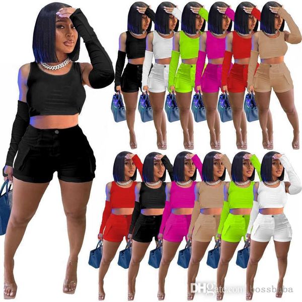 single women reacksuits pure color sleeve overalls three-dimensional pocket sports casual three-piece suits 6 colours, Gray
single women reacksuits pure color sleeve overalls three-dimensional pocket sports casual three-piece suits 6 colours, Gray