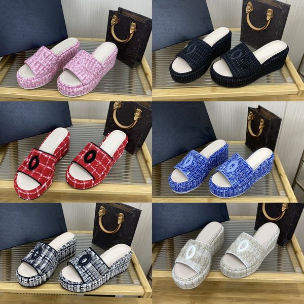 designer slippers tweed thick bottom wedges women logo sandals leather interlocking slides lady platform mule beach high heels slip on flip, Black
designer slippers tweed thick bottom wedges women logo sandals leather interlocking slides lady platform mule beach high heels slip on flip, Black