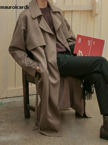 men's trench coats mauroicardi spring autumn long oversized for men sashes double breasted casual loose korean fashion clothes 230331, Tan;black
men's trench coats mauroicardi spring autumn long oversized for men sashes double breasted casual loose korean fashion clothes 230331, Tan;black