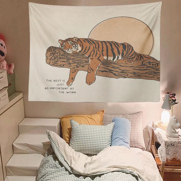 

Year of the Tiger Limited ins Morandi Background Cloth Hanging Cloth Decoration Tiger Cat Wall Cloth Wall Decoration Bedside Dormitoryart printswarli art