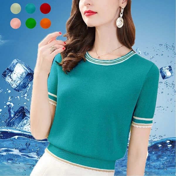 women's t-shirt summer classic knitted women's elegant short sleeve thin o-neck t-shirt korea large loose chic knitted t-shirt 230, White
women's t-shirt summer classic knitted women's elegant short sleeve thin o-neck t-shirt korea large loose chic knitted t-shirt 230, White