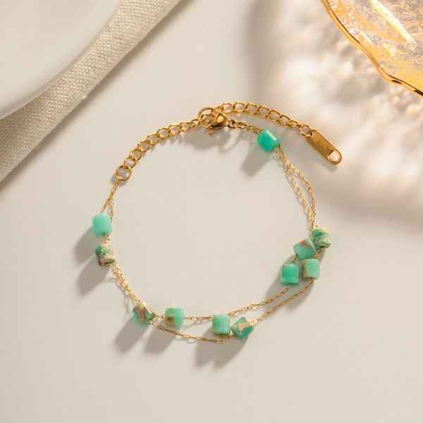 designer bracelet strand minar arrival green blue color square natural stone cube bracelets women stainless steel double layered bracelet, Black
designer bracelet strand minar arrival green blue color square natural stone cube bracelets women stainless steel double layered bracelet, Black
