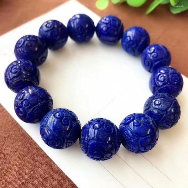 designer bracelet strand genuine natural royal blue lapis lazuli stone craved round big beads women man stretch bracelet 19mm certificate, Black
designer bracelet strand genuine natural royal blue lapis lazuli stone craved round big beads women man stretch bracelet 19mm certificate, Black