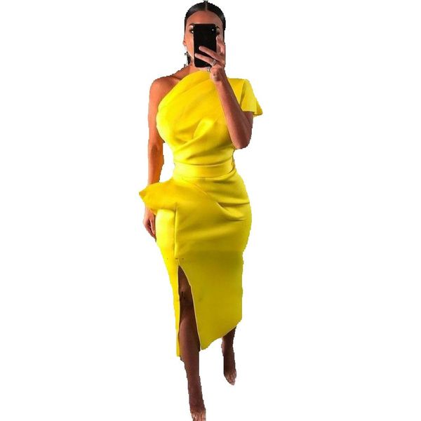 yellow one shoulder short evening dresses side split satin mermaid formal party prom gowns tea length, Black;red
yellow one shoulder short evening dresses side split satin mermaid formal party prom gowns tea length, Black;red