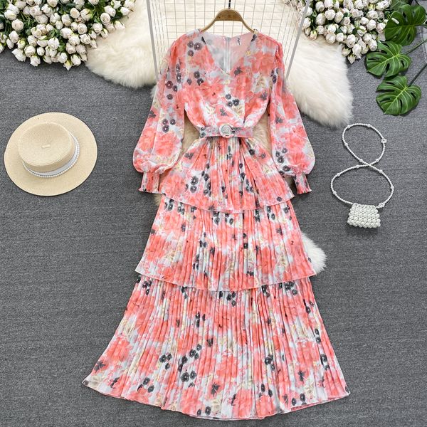 summer super immortal dress lantern long sleeved v-neck with a waistband for a slimming a-line ruffled floral chiffon dress elegant long ski, Black;gray
summer super immortal dress lantern long sleeved v-neck with a waistband for a slimming a-line ruffled floral chiffon dress elegant long ski, Black;gray