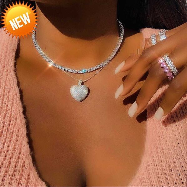 2021 iced out bling women jewelry micro pave 5a cz cubic zirconia big heart pendant tennis chain sparking necklace, Silver
2021 iced out bling women jewelry micro pave 5a cz cubic zirconia big heart pendant tennis chain sparking necklace, Silver