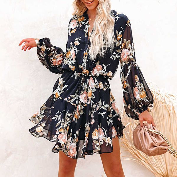 short shiying long-sleeved skirt spring and autumn chiffon waistband floral print lantern sleeve ruffle hem dress, Black;gray
short shiying long-sleeved skirt spring and autumn chiffon waistband floral print lantern sleeve ruffle hem dress, Black;gray