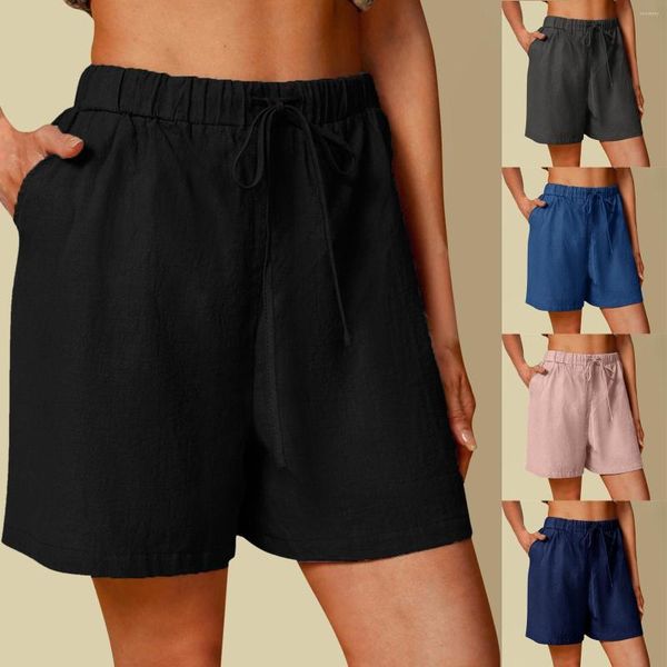 women's shorts women casual solid high waist cotton and linen womens elastic summer, White;black
women's shorts women casual solid high waist cotton and linen womens elastic summer, White;black