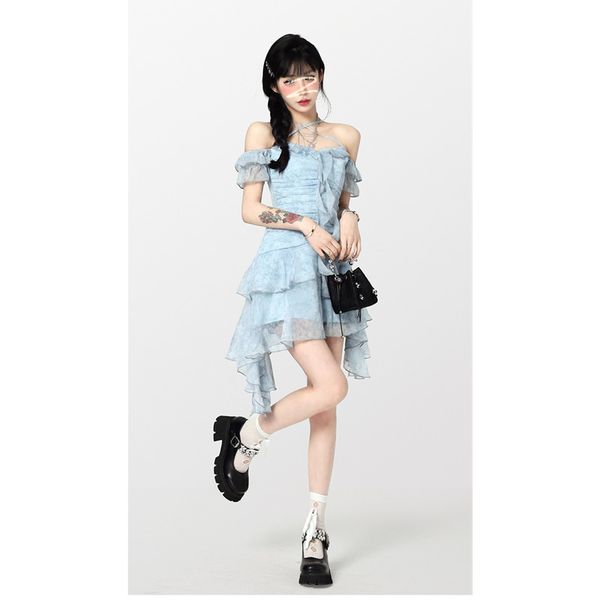 party dresses summer women short sleeve neck mounted holiday style korean fashion broken flowers irregular chiffon skirt 230428, White;black
party dresses summer women short sleeve neck mounted holiday style korean fashion broken flowers irregular chiffon skirt 230428, White;black