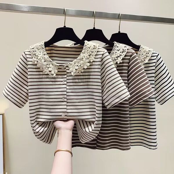 multi-color and multi-size new lace doll collar short sleeve striped t-shirt fashion joker women's s-xl women's clothing women, White
multi-color and multi-size new lace doll collar short sleeve striped t-shirt fashion joker women's s-xl women's clothing women, White
