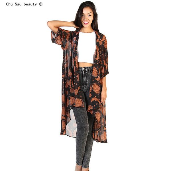 women's blouses shirts fashion holiday style sun moon print women summer kimono blouse chiffon cardigan beach outwear female shirt long, White
women's blouses shirts fashion holiday style sun moon print women summer kimono blouse chiffon cardigan beach outwear female shirt long, White