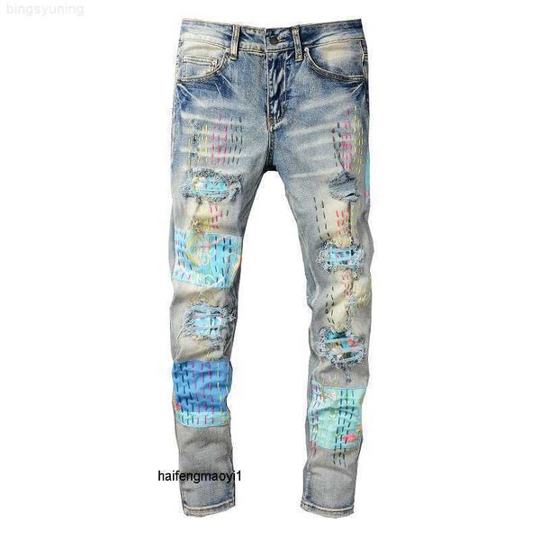 stylish young designer fashion pants cool amirs leisure ripped brand high street trend men's jeans craft hole patch color elastic slim, Blue
stylish young designer fashion pants cool amirs leisure ripped brand high street trend men's jeans craft hole patch color elastic slim, Blue