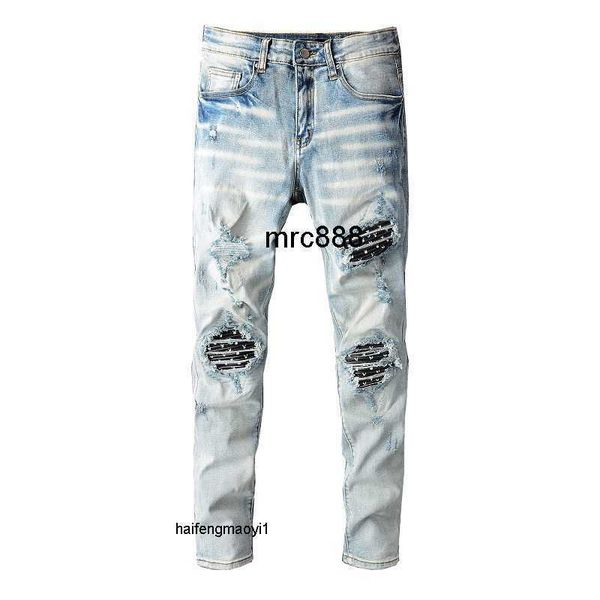 hole amirs high street fashion brand jeans men's personality slim trend wear through splicing style fit pants, Blue
hole amirs high street fashion brand jeans men's personality slim trend wear through splicing style fit pants, Blue