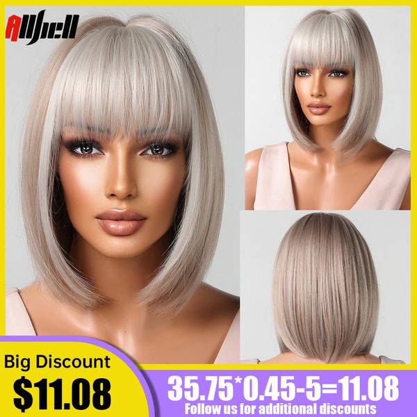 light brown bob synthetic wigs with platinum blonde bangs short straight lolita wig hair for women cosplay use heat resistantfac, Black
light brown bob synthetic wigs with platinum blonde bangs short straight lolita wig hair for women cosplay use heat resistantfac, Black