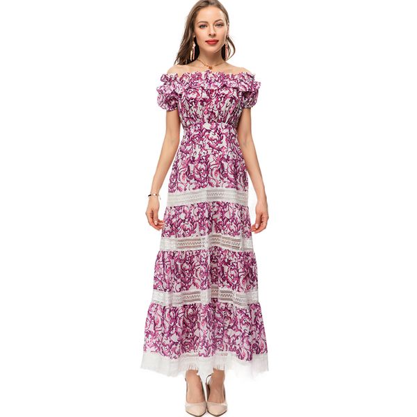 women's runway dresses strapless slash neckline short sleeves tiered printed patchwork fashion casual holiday vestidos, Black
women's runway dresses strapless slash neckline short sleeves tiered printed patchwork fashion casual holiday vestidos, Black
