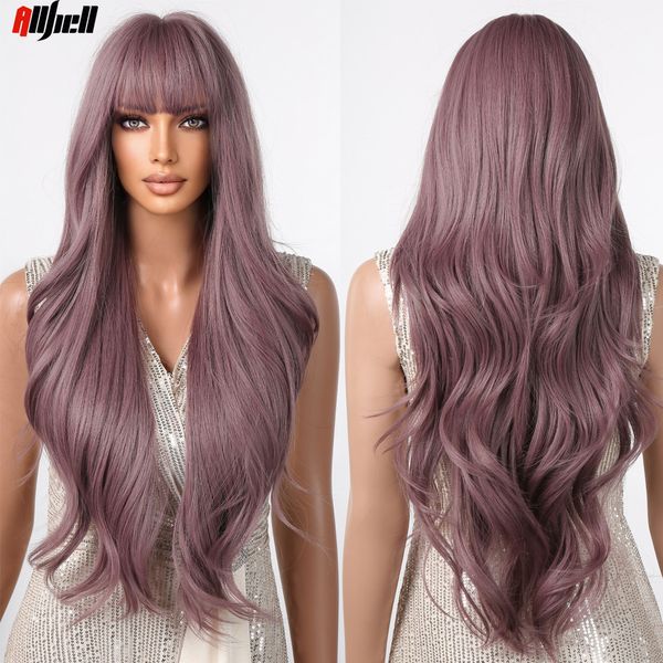 light purple long wavy synthetic wigs with bangs lolita cosplay hair for women natural body wave party daily heat resistant wigf, Black
light purple long wavy synthetic wigs with bangs lolita cosplay hair for women natural body wave party daily heat resistant wigf, Black