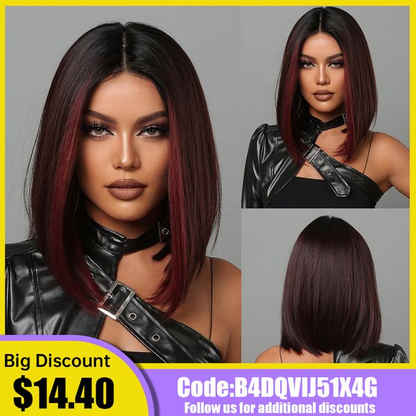 medium length chestnut brown synthetic wigs middle part wine red highlights straight wig heat resistant for women party cosplayf, Black
medium length chestnut brown synthetic wigs middle part wine red highlights straight wig heat resistant for women party cosplayf, Black