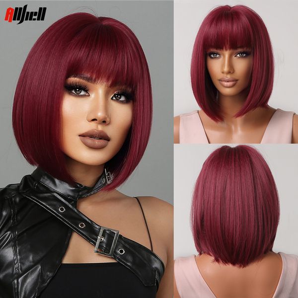 short synthetic wigs with bangs wine red color natural bob straight wigs for black women party cosplay costume heat resistantfac
short synthetic wigs with bangs wine red color natural bob straight wigs for black women party cosplay costume heat resistantfac
