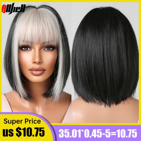 short straight synthetic black bob wigs with platinum blonde bangs for women white blonde natural cosplay hair heat resistantfac 
short straight synthetic black bob wigs with platinum blonde bangs for women white blonde natural cosplay hair heat resistantfac