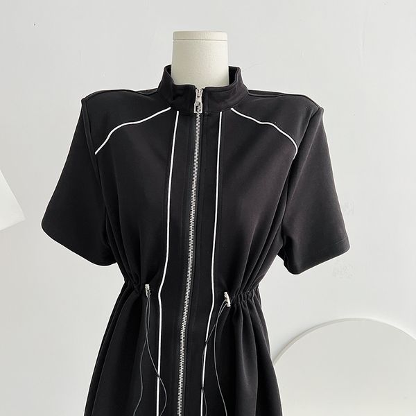 high end loose fitting and slimming dress 2023 summer sports style zipper design with contrast color skirt for women's clothing jorc, Black;gray
high end loose fitting and slimming dress 2023 summer sports style zipper design with contrast color skirt for women's clothing jorc, Black;gray