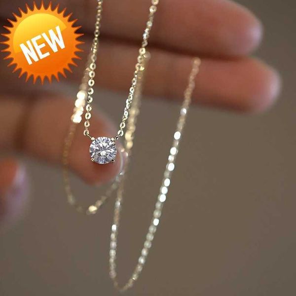 925 sterling silver necklace with 14k gold plated four prongs single diamond super flash temperament light luxury clavicle chain jewelry
925 sterling silver necklace with 14k gold plated four prongs single diamond super flash temperament light luxury clavicle chain jewelry
