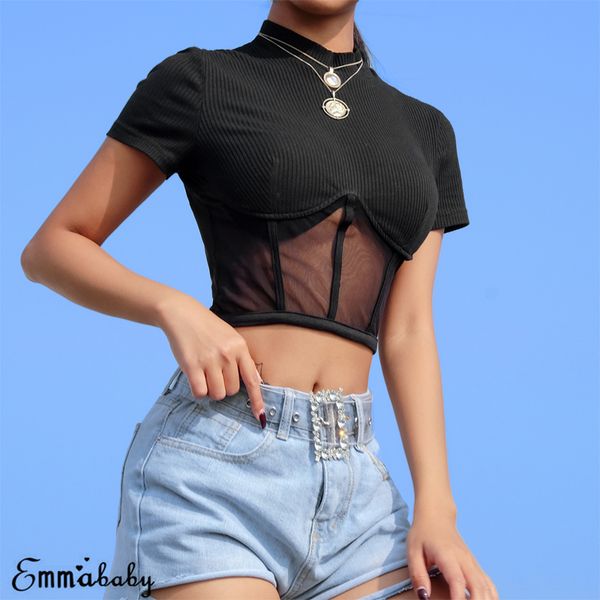 women's t-shirt women solid color t-shirt short sleeve see-through slim fit pullover crop lady high collar mesh clubwear summer clothes, White
women's t-shirt women solid color t-shirt short sleeve see-through slim fit pullover crop lady high collar mesh clubwear summer clothes, White