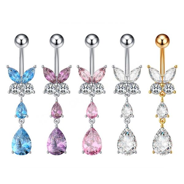trendy water droplets zircon belly button rings piercing nombril for women girl stainless steel butterfly dangled navel ring, Silver
trendy water droplets zircon belly button rings piercing nombril for women girl stainless steel butterfly dangled navel ring, Silver