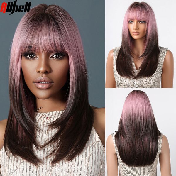 pink to brown ombre layered synthetic wigs hair for women medium length straight cosplay colored wigs with bangs heat resistantf, Black
pink to brown ombre layered synthetic wigs hair for women medium length straight cosplay colored wigs with bangs heat resistantf, Black