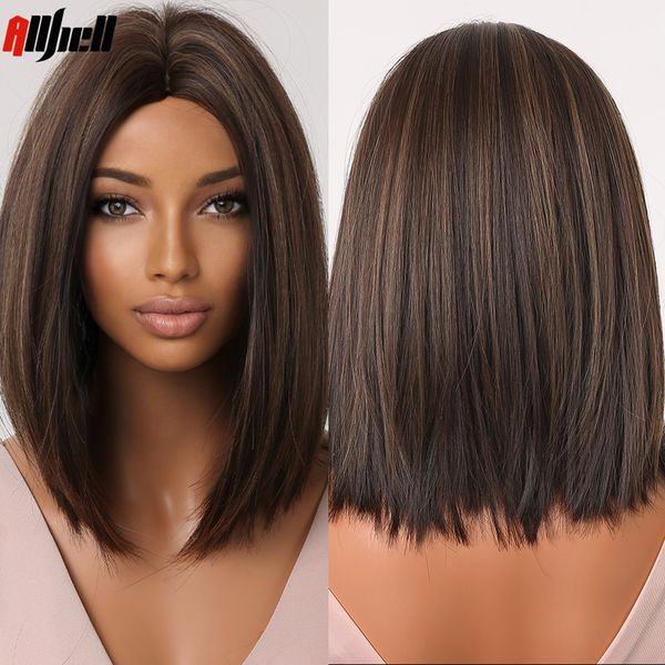 short brown synthetic wigs golden highlights natural straight bob womens wig hair heat resistant middle part party cosplay usef, Black
short brown synthetic wigs golden highlights natural straight bob womens wig hair heat resistant middle part party cosplay usef, Black