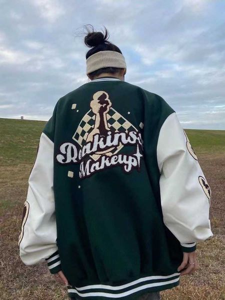 men's jackets retro high street hip hop embroidered baseball uniform female american oversize couple casual clothes jackets coat j23050, Black;brown
men's jackets retro high street hip hop embroidered baseball uniform female american oversize couple casual clothes jackets coat j23050, Black;brown