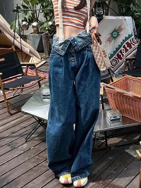 jeans retro american high waisted breasted jeans female wide leg pants spice girls niche design loose and slim wide leg mopping pants, Blue
jeans retro american high waisted breasted jeans female wide leg pants spice girls niche design loose and slim wide leg mopping pants, Blue