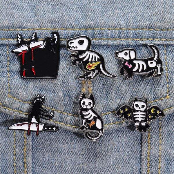 animal bone enamel pins custom dino dog owl cat brooches lapel badges blck kitten with blood knife jewelry gift for friends, Blue
animal bone enamel pins custom dino dog owl cat brooches lapel badges blck kitten with blood knife jewelry gift for friends, Blue