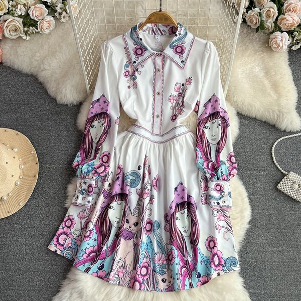 2023 summer retro palace style dress temperament long sleeved polo neck wrapped waist for slim fit printed a-line shirt dress, Black;gray
2023 summer retro palace style dress temperament long sleeved polo neck wrapped waist for slim fit printed a-line shirt dress, Black;gray