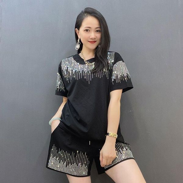 dress summer rhinestones rivet black 2 piece sets women looset shirt and elastic waist shorts, White
dress summer rhinestones rivet black 2 piece sets women looset shirt and elastic waist shorts, White