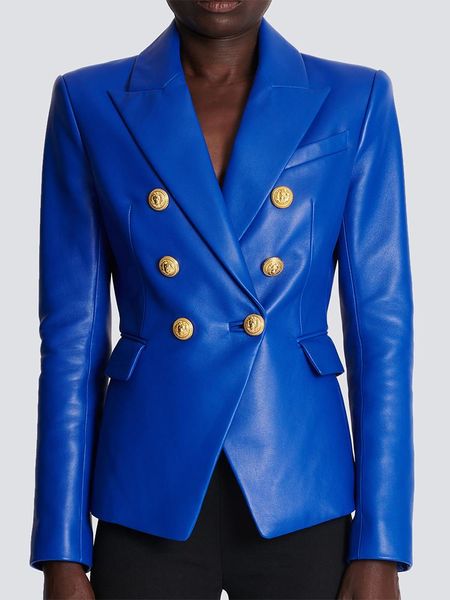 pants high street fashion 2023 designer jacket women's double breasted lion buttons slim fitting faux leather blazer, White
pants high street fashion 2023 designer jacket women's double breasted lion buttons slim fitting faux leather blazer, White