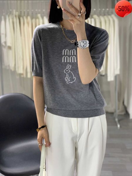 designer haute couturelittle rabbit embroidery letter pattern knitted short sleeve women's fashion round neck pullover cartoon jacquard, White
designer haute couturelittle rabbit embroidery letter pattern knitted short sleeve women's fashion round neck pullover cartoon jacquard, White