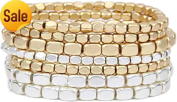 rosemarie collections women's thick gold block multi strand stacked declaration elastic bracelet set of 7 metal gemless, Black
rosemarie collections women's thick gold block multi strand stacked declaration elastic bracelet set of 7 metal gemless, Black
