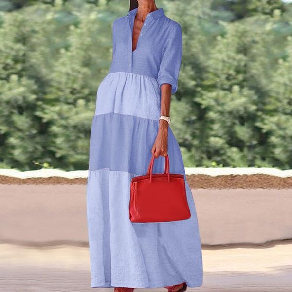 dresses women summer half sleeve long dress vonda casual lapel button up party dresses vintage patchwork shirt robe kleid sundress, Black;gray
dresses women summer half sleeve long dress vonda casual lapel button up party dresses vintage patchwork shirt robe kleid sundress, Black;gray