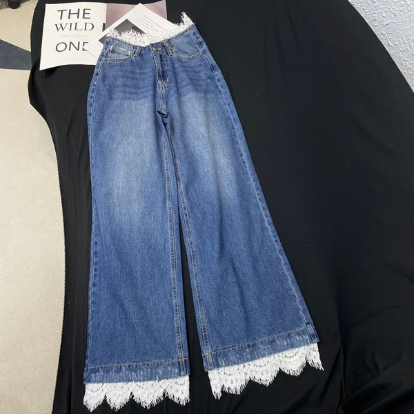 women's jeans 2023 european designer design spring summer popular personalized fashion stitching lace old wash water wide leg high wais, Blue
women's jeans 2023 european designer design spring summer popular personalized fashion stitching lace old wash water wide leg high wais, Blue