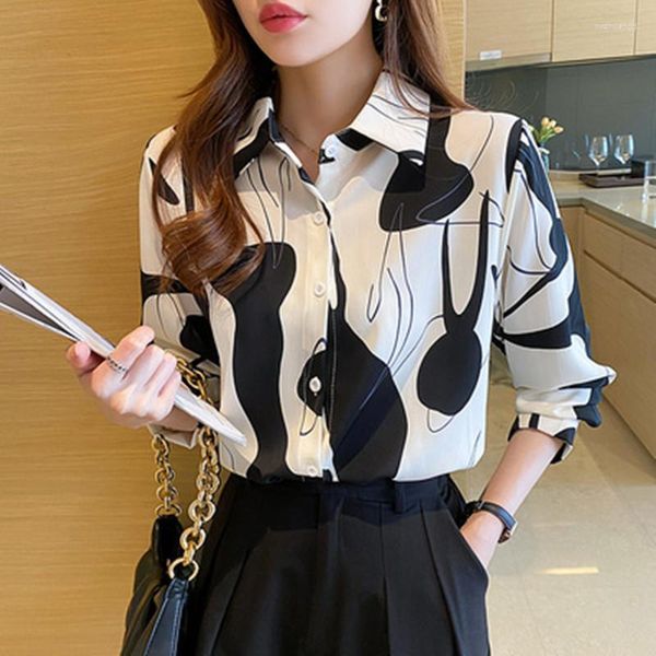 women's blouses runway fashion designer print long sleeve ol office shirts women lapel single breasted casual loose chic femme, White
women's blouses runway fashion designer print long sleeve ol office shirts women lapel single breasted casual loose chic femme, White