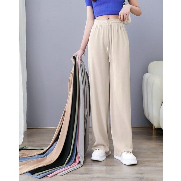 women's pants capris sumer ice silk wide-leg women loose leggings high waist mopping for office lady casual drawstring long trousers 23, Black;white
women's pants capris sumer ice silk wide-leg women loose leggings high waist mopping for office lady casual drawstring long trousers 23, Black;white