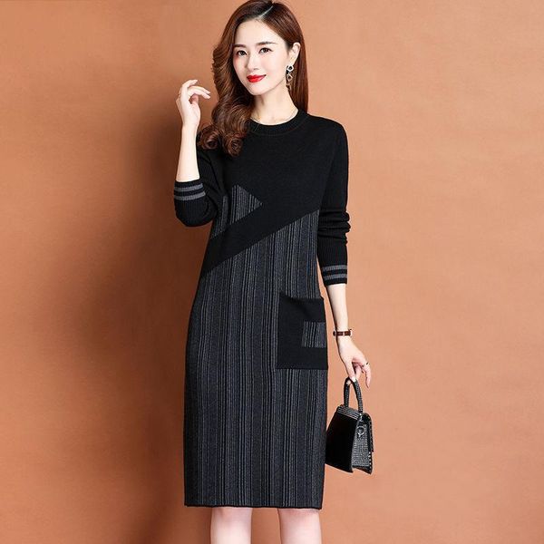 dresses autumn dress women 2022 new knitting sweater oneck long sleeve kneelength patchwork pocket decoration slim female clothes, Black;gray
dresses autumn dress women 2022 new knitting sweater oneck long sleeve kneelength patchwork pocket decoration slim female clothes, Black;gray