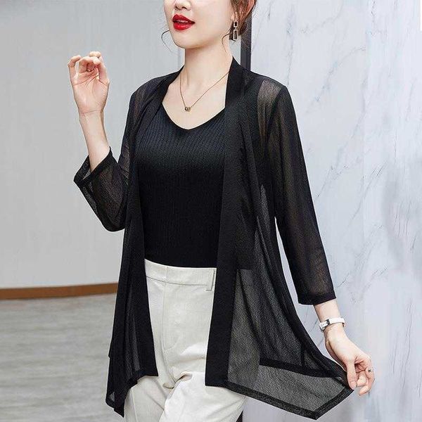 lightweight yarn womens jackets sun protection shirt female summer nine quarter, Black;brown
lightweight yarn womens jackets sun protection shirt female summer nine quarter, Black;brown