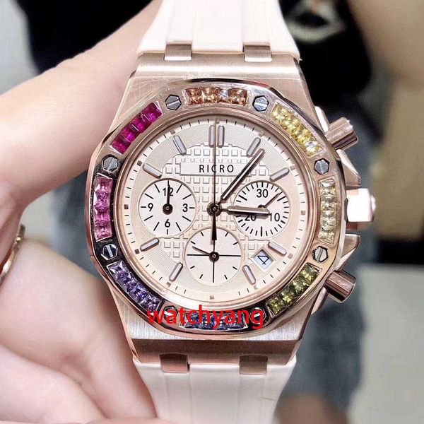 designer women's watch 37mm stainless steel watch rubber strap with diamond sapphire mirror six-pin timing quartz movement, Slivery;golden
designer women's watch 37mm stainless steel watch rubber strap with diamond sapphire mirror six-pin timing quartz movement, Slivery;golden